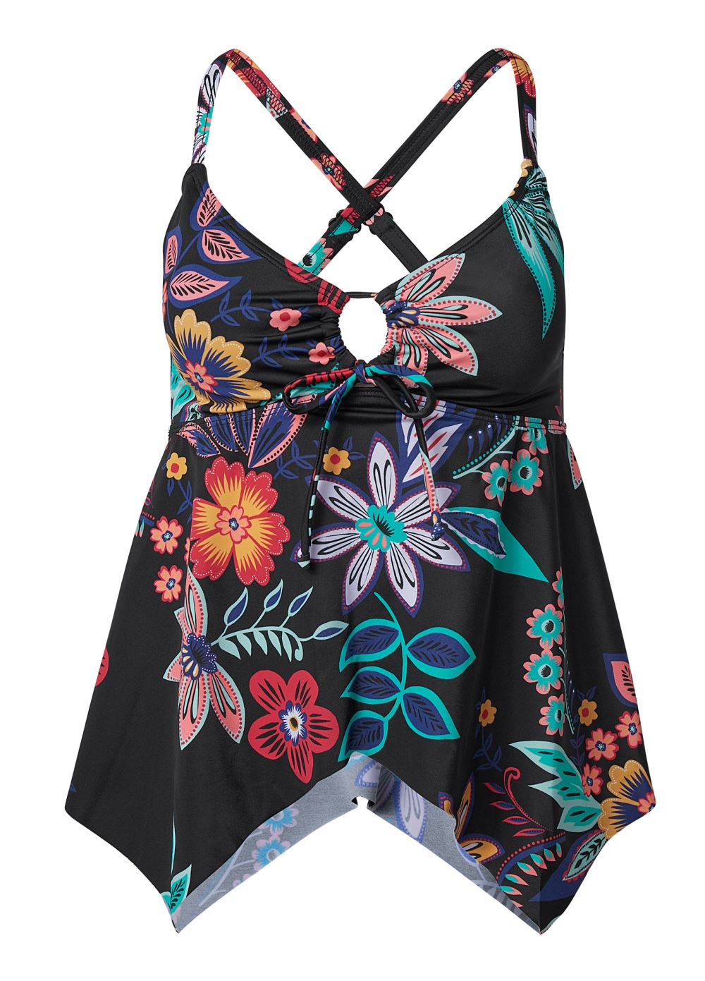 Venus Sharkbite Hem Tankini Top Bikini - Moonlit Florals