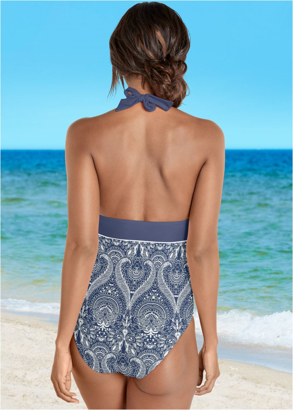 Venus Bohemian One-Piece Swimsuit in Denim Lace