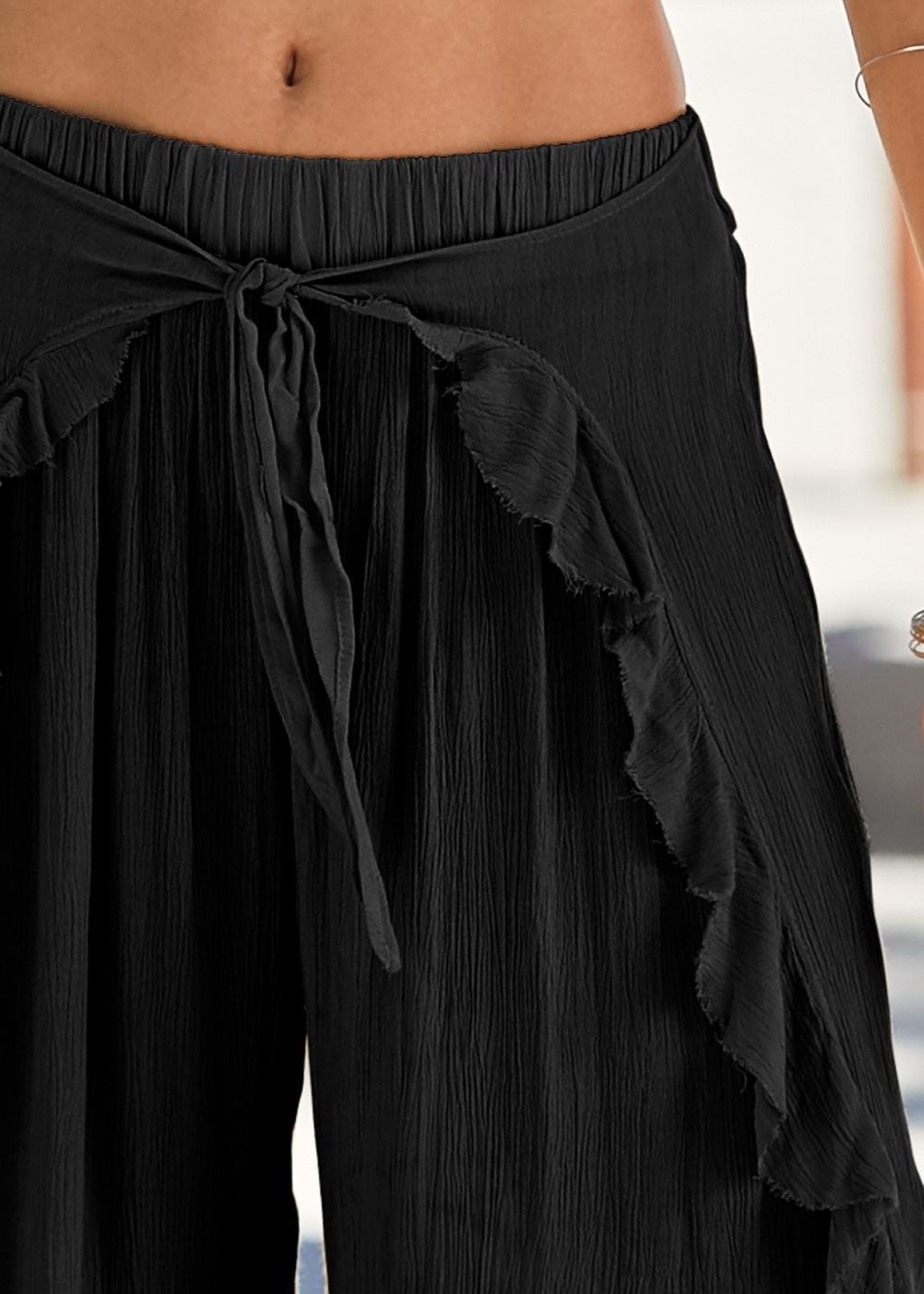 Venus Ruffled Flowy Cover-Up Pants in Black