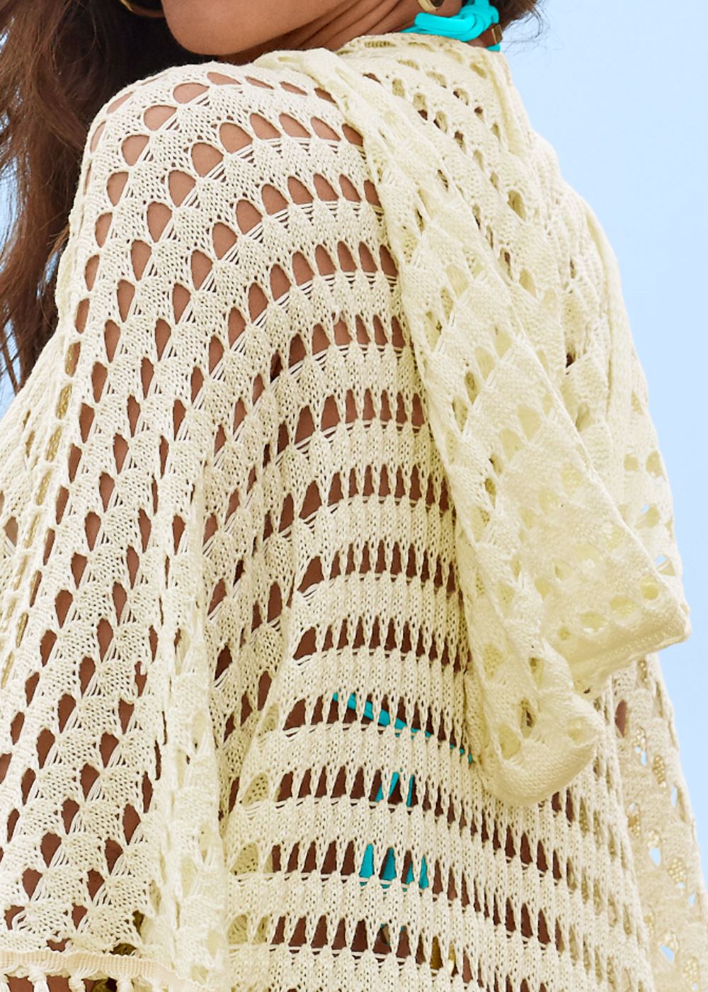 Venus Exotic Fringe Poncho Hoodie in Cream
