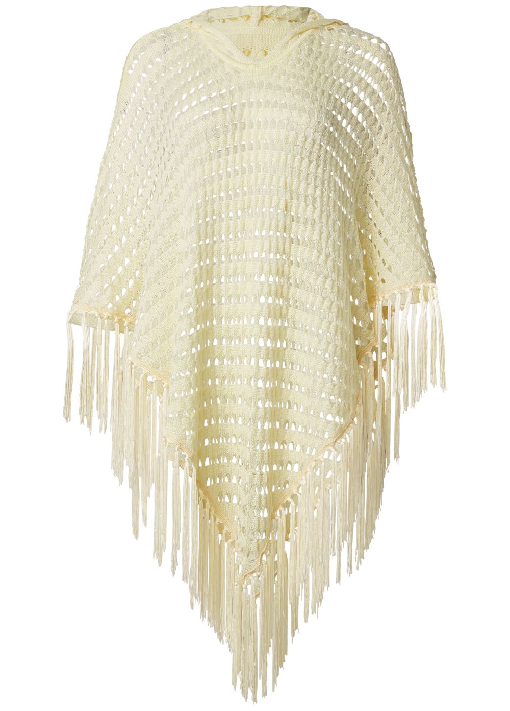 Venus Exotic Fringe Poncho Hoodie in Cream