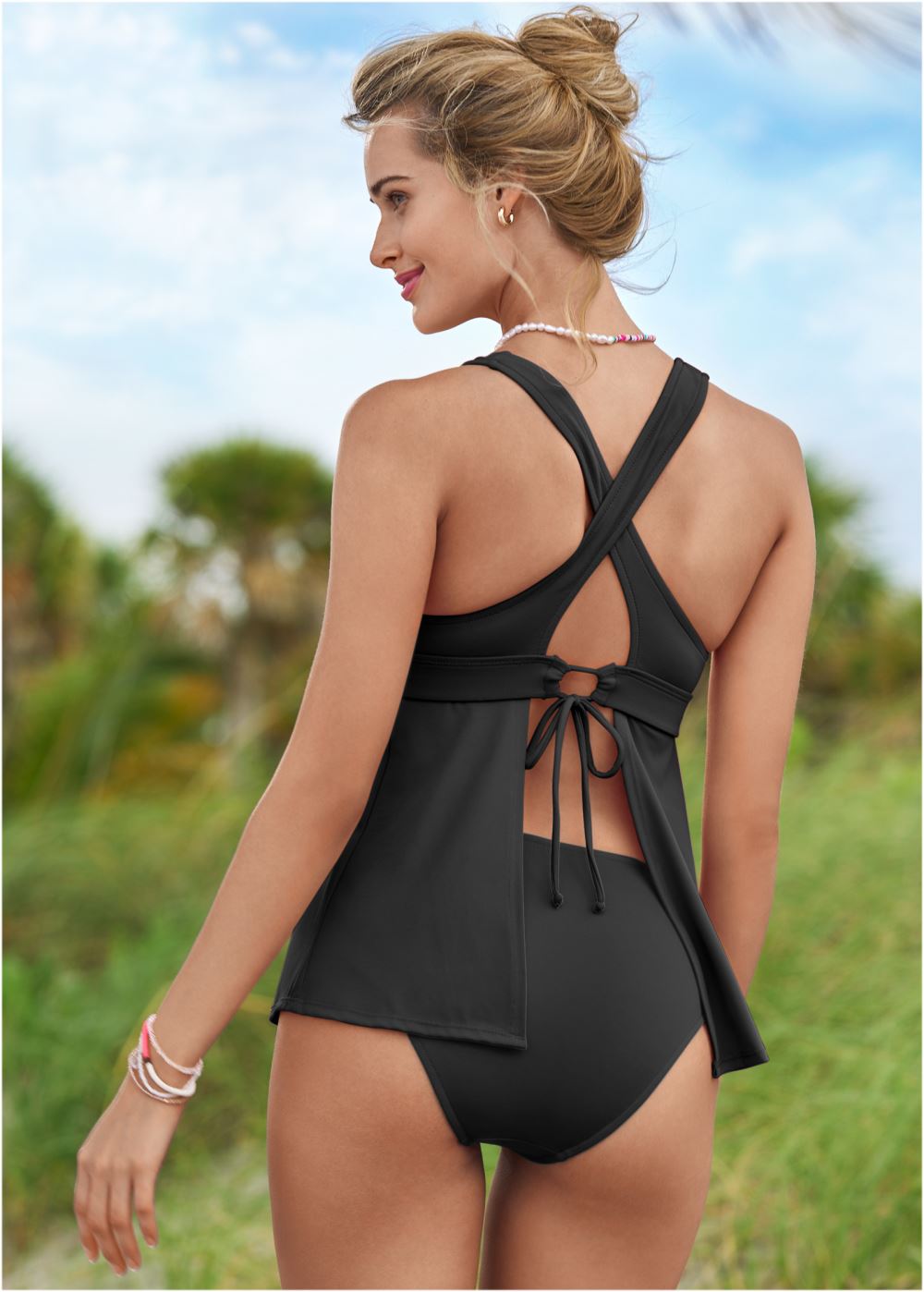 Venus Sleek Flowing Tankini Top Bikini - Black Beauty