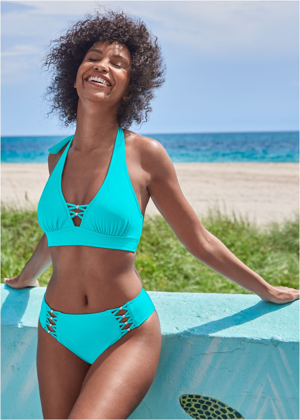 Venus Strappy Mid-Rise Bottom Bikini - Aqua Reef