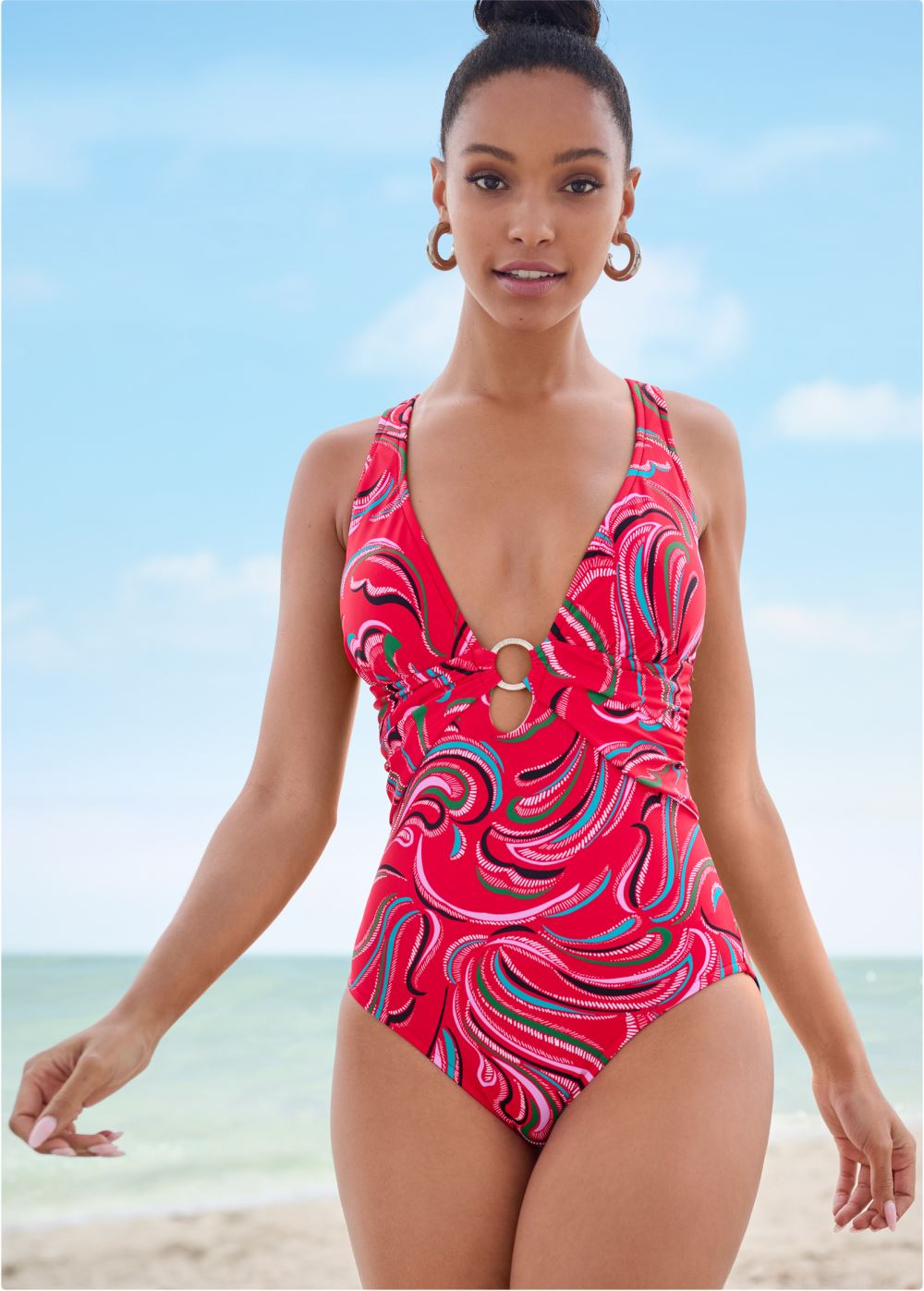 Venus Crisscross One-Piece Swimsuit in Vivid Florals