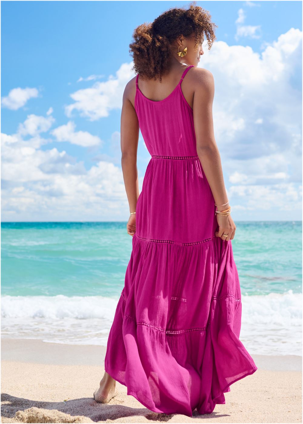 Venus Eyelet Maxi Cover-Up Dress in Passion Fruit