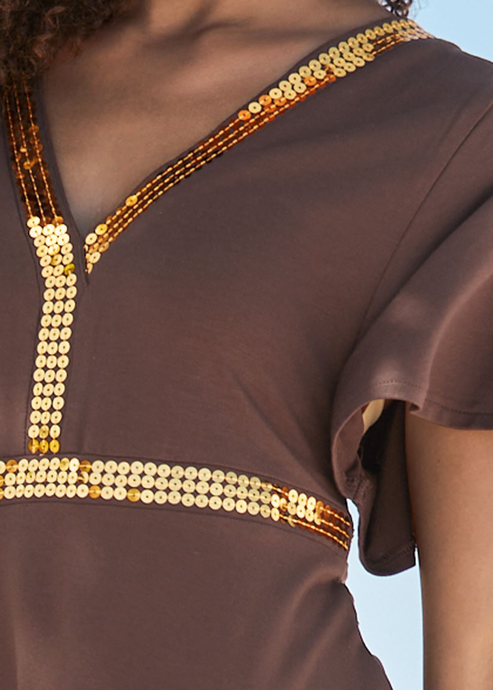 Venus Sequin V-Neck Dress in Mocha