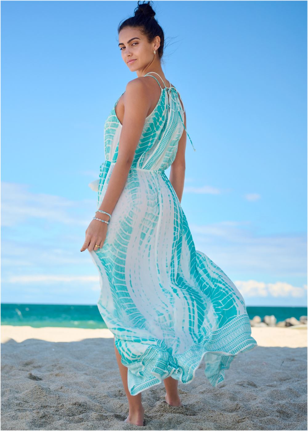 Venus Maxi Cover-Up Dress in Aqua Tie Dye