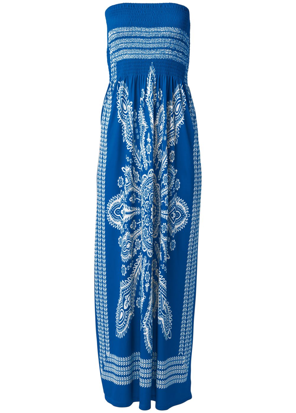 Venus Bandeau Maxi Dress Cover-Up in Sapphire Blue & White