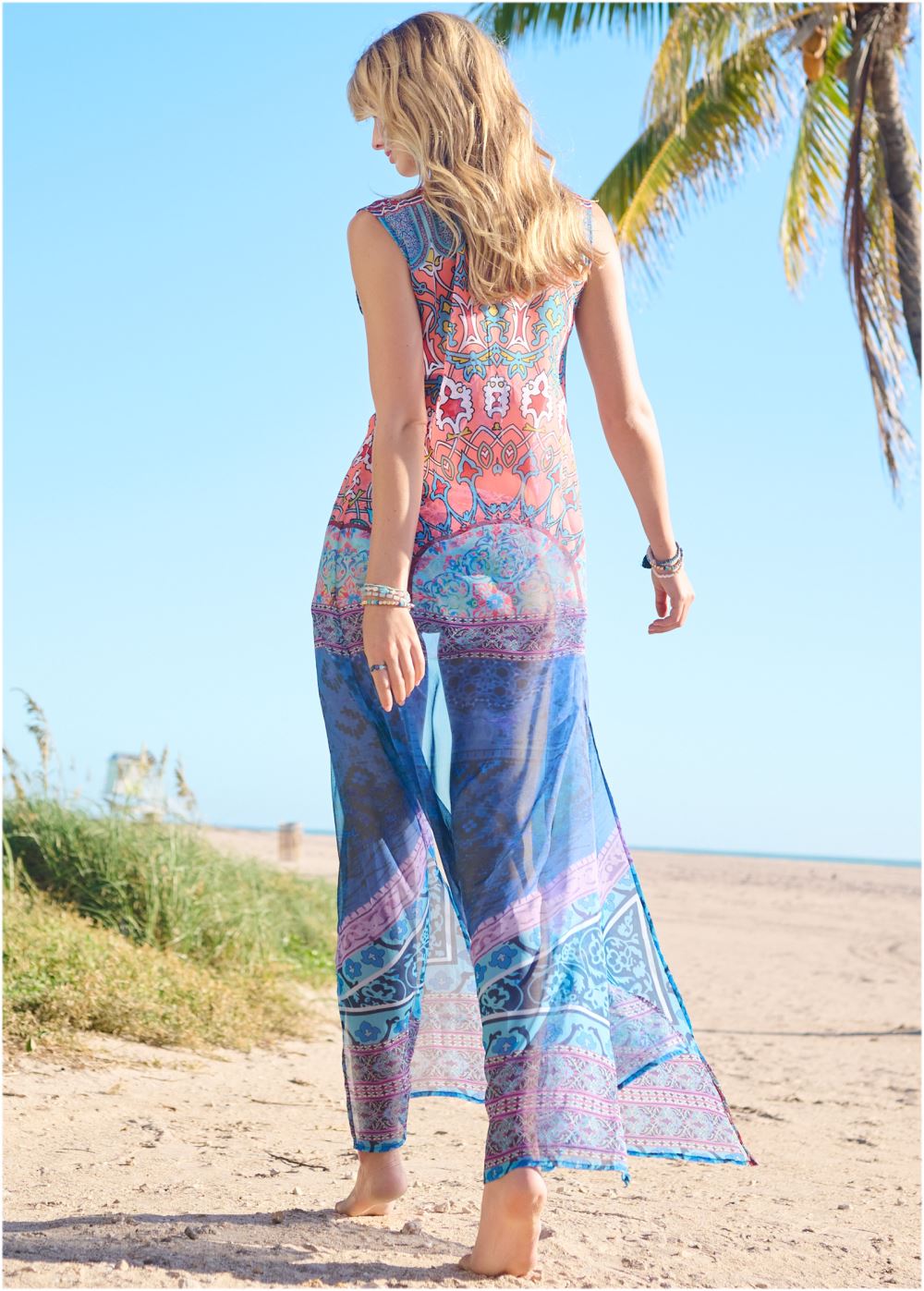 Venus Chiffon Sleeveless Duster in Sea Escape
