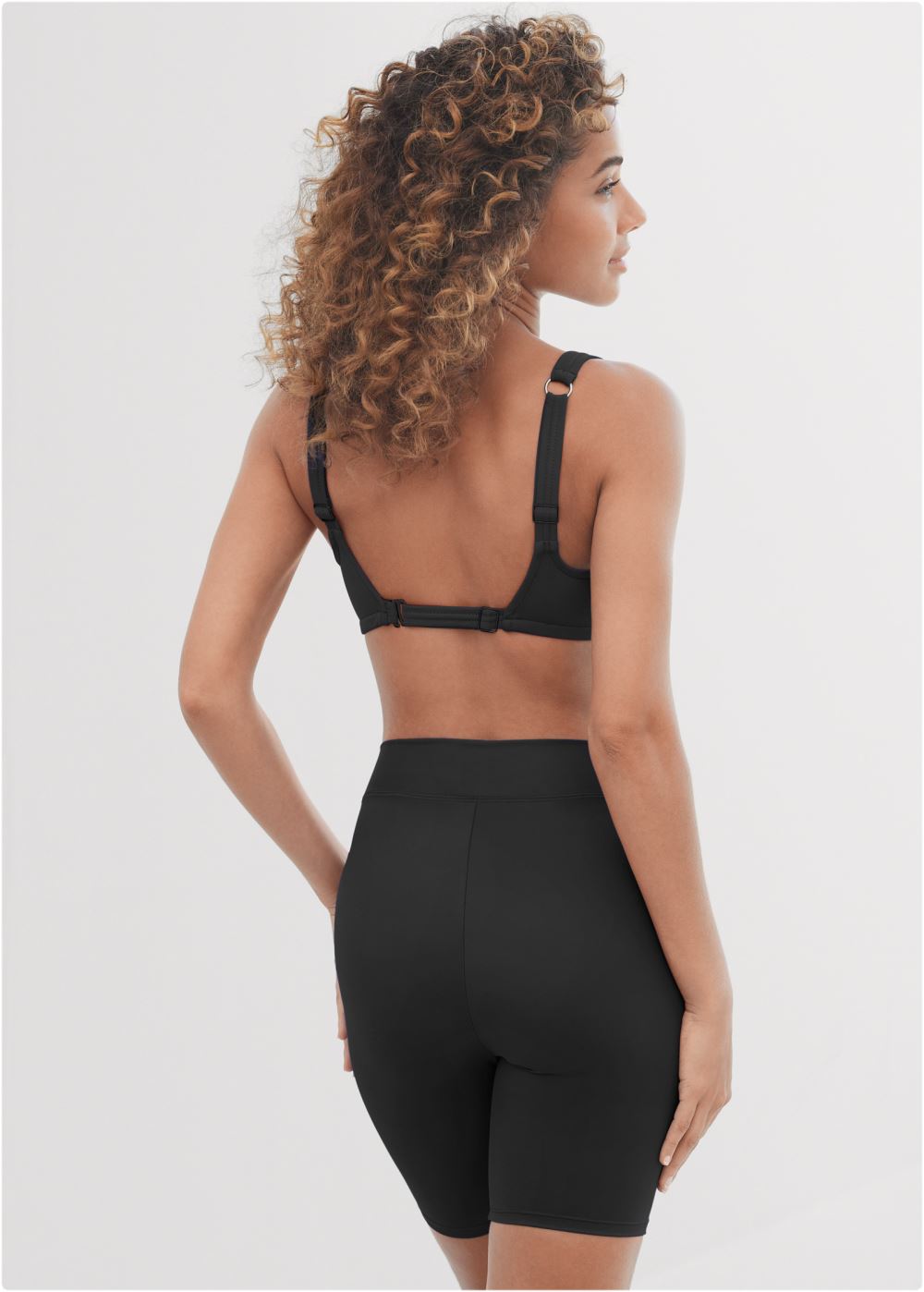 Venus V-Front Swim Bike Shorts Bikini - Black Beauty