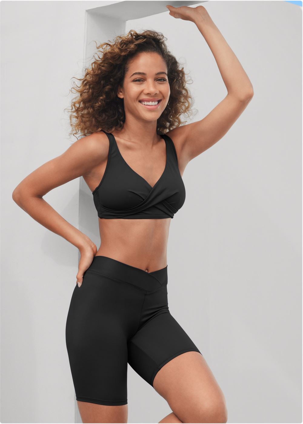 Venus V-Front Swim Bike Shorts Bikini - Black Beauty