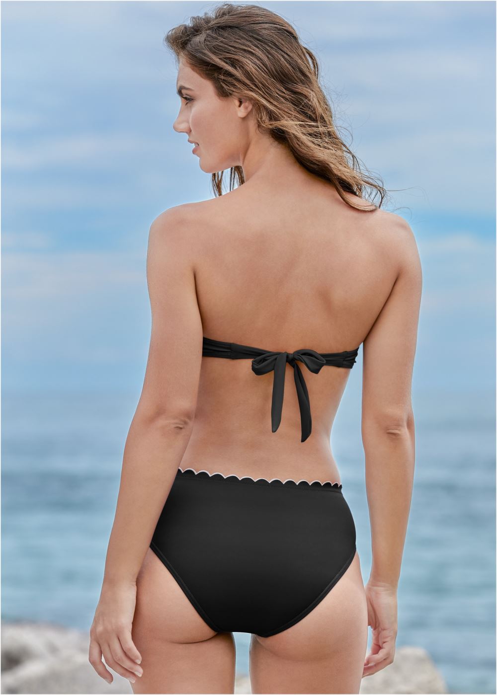 Venus Scalloped Mid-Rise Bottom Bikini - Diamond Black