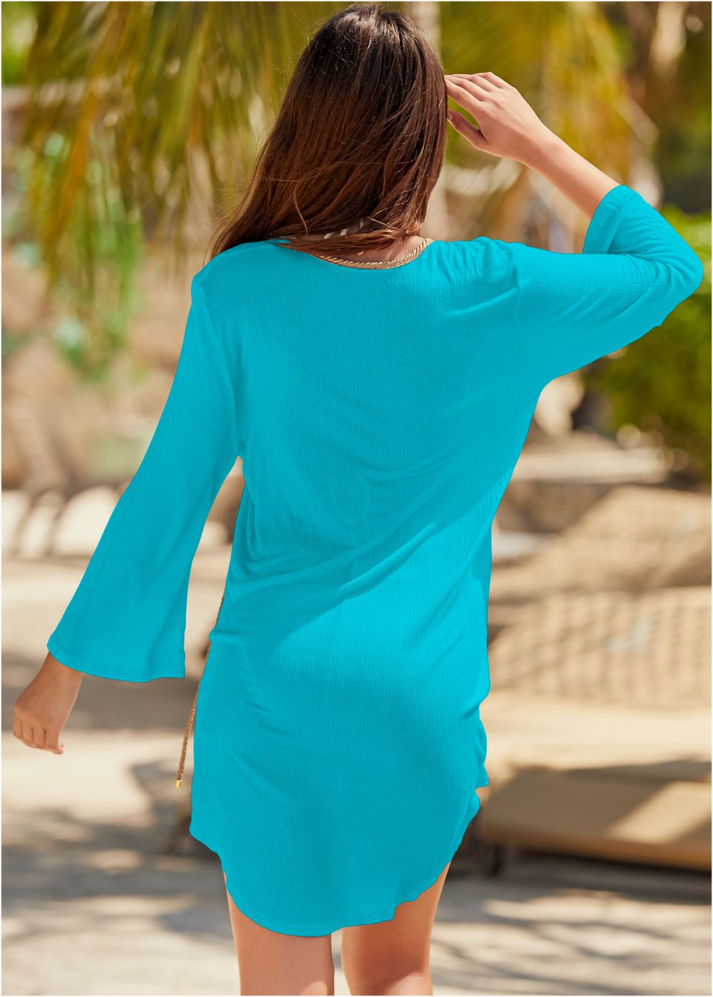 Venus Roman Cover-Up Beach Dress in Aqua Reef