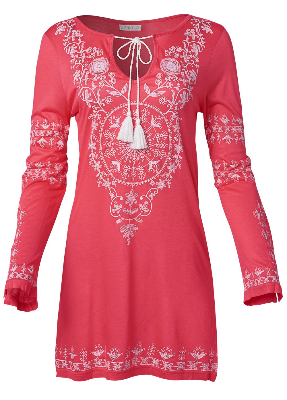 Venus Long Sleeve Cover-Up Dress in Sunset Pink & White