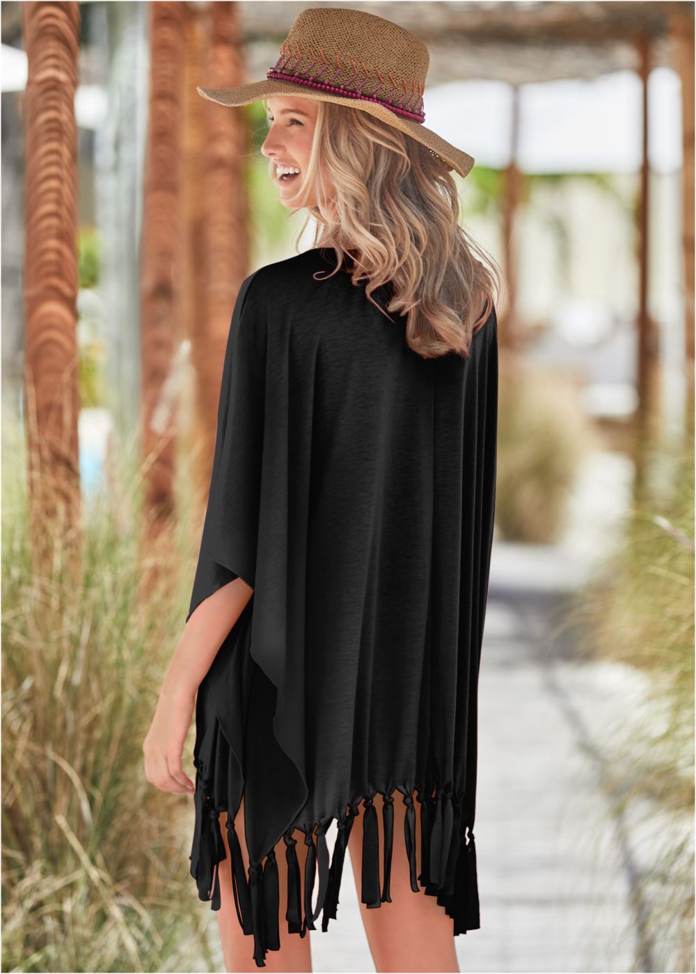 Venus Fringe Detail Cover-Up in Black