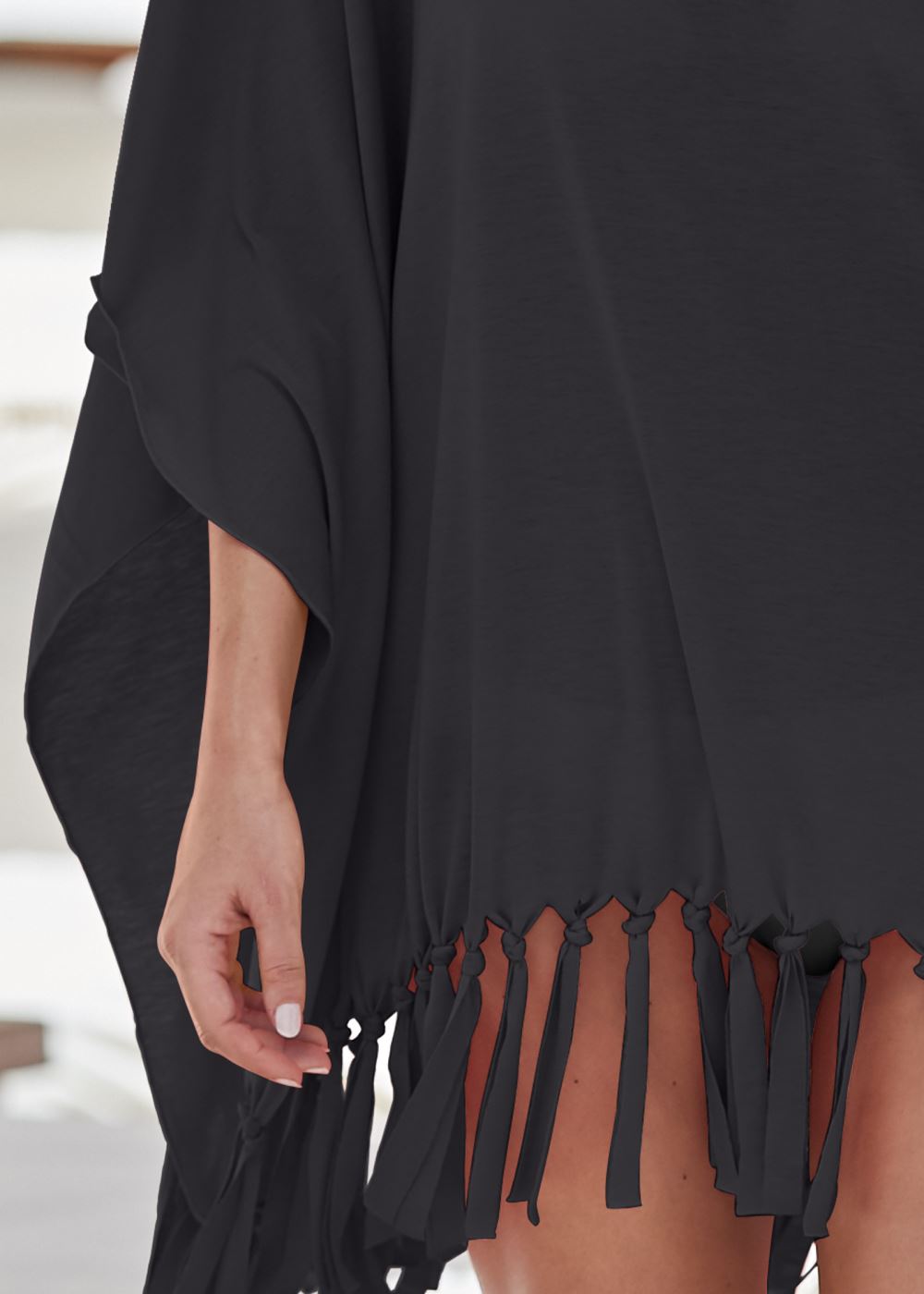 Venus Fringe Detail Cover-Up in Black