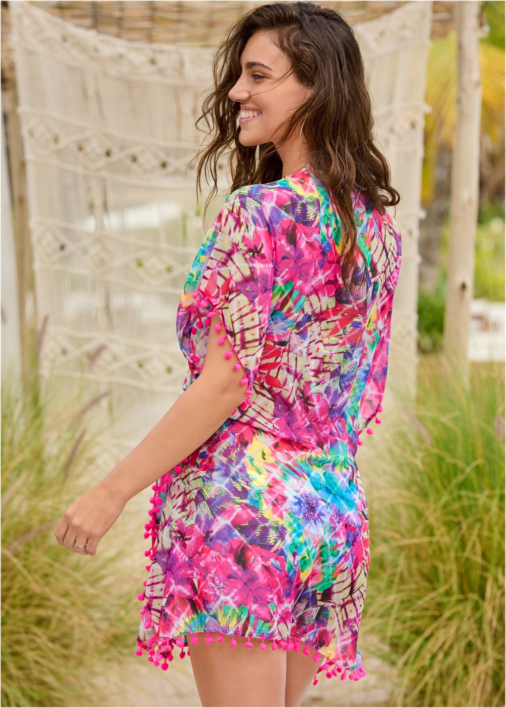 Venus Pom-Pom Fringe Cover-Up in Razzle Dazzle