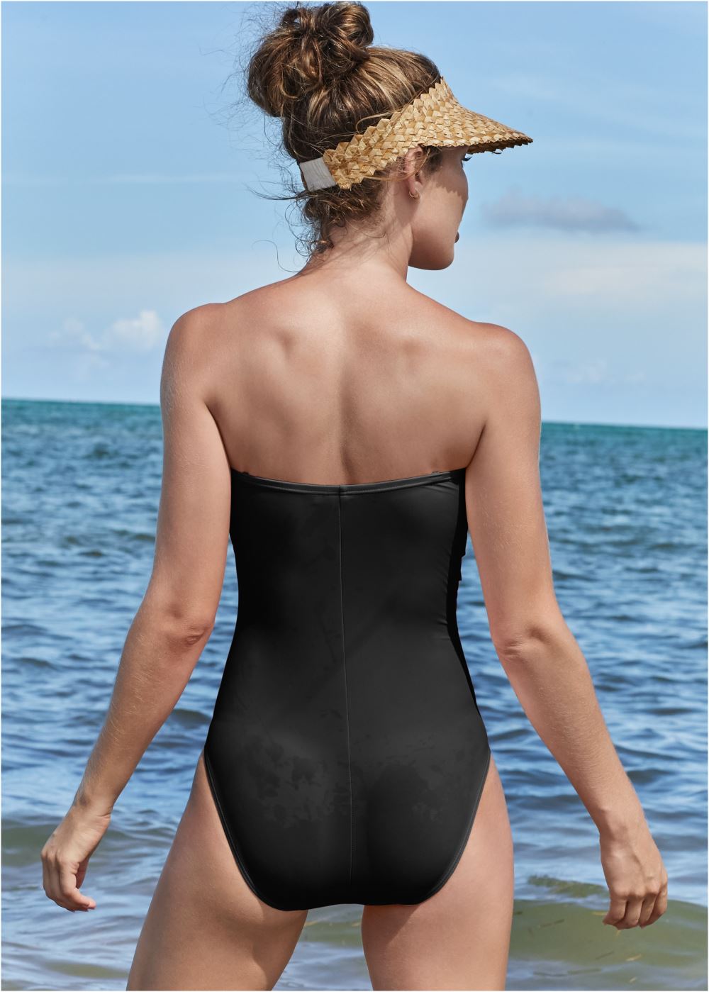 Venus Slimming Bandeau One-Piece Swimsuit in Black Beauty