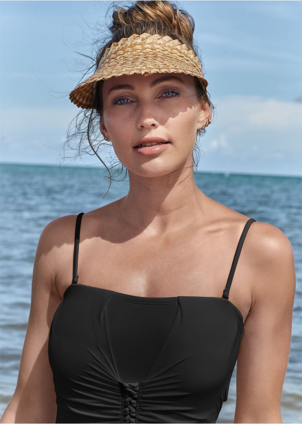 Venus Slimming Bandeau One-Piece Swimsuit in Black Beauty