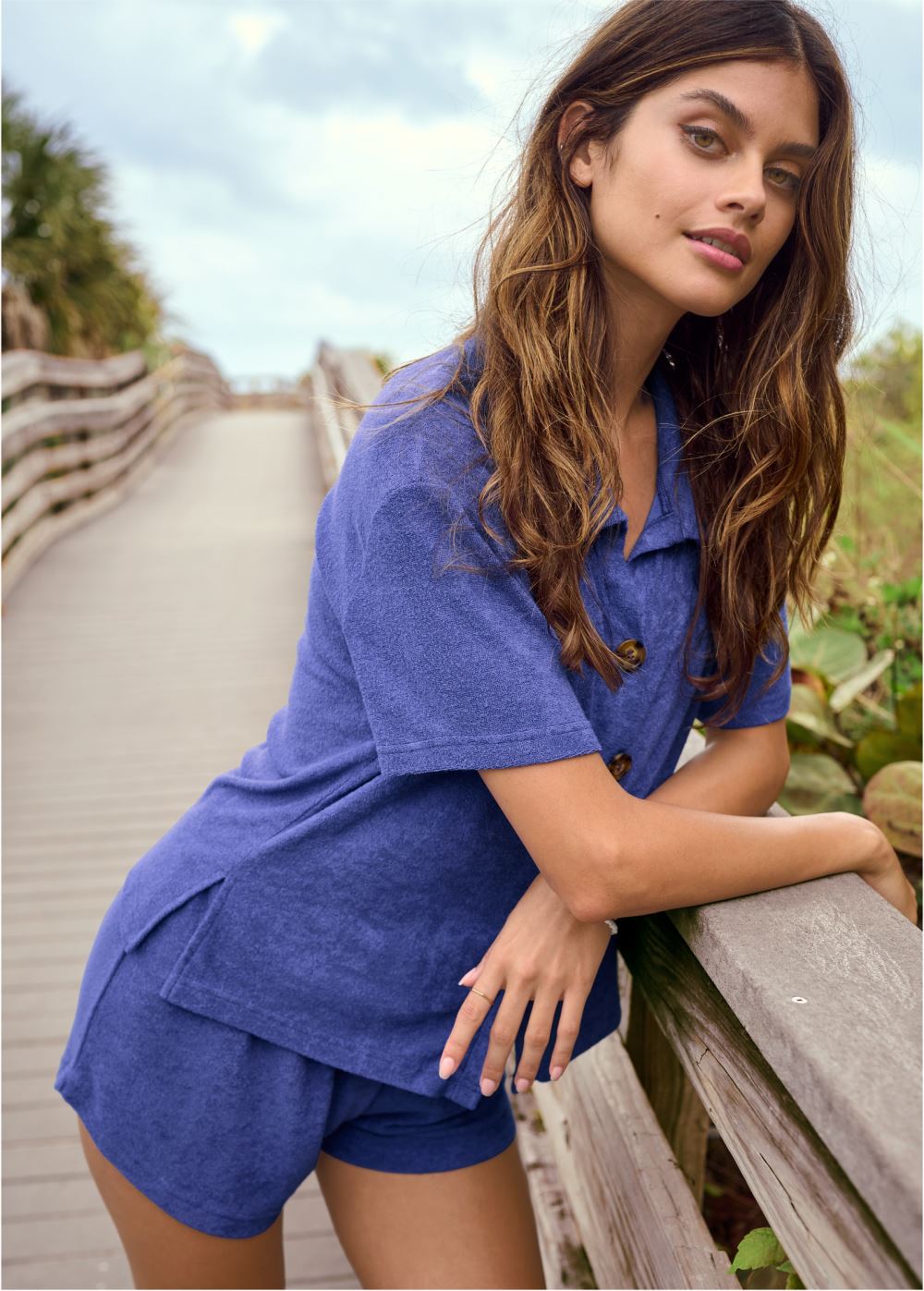 Venus Terry Cover-Up Shorts in Blue