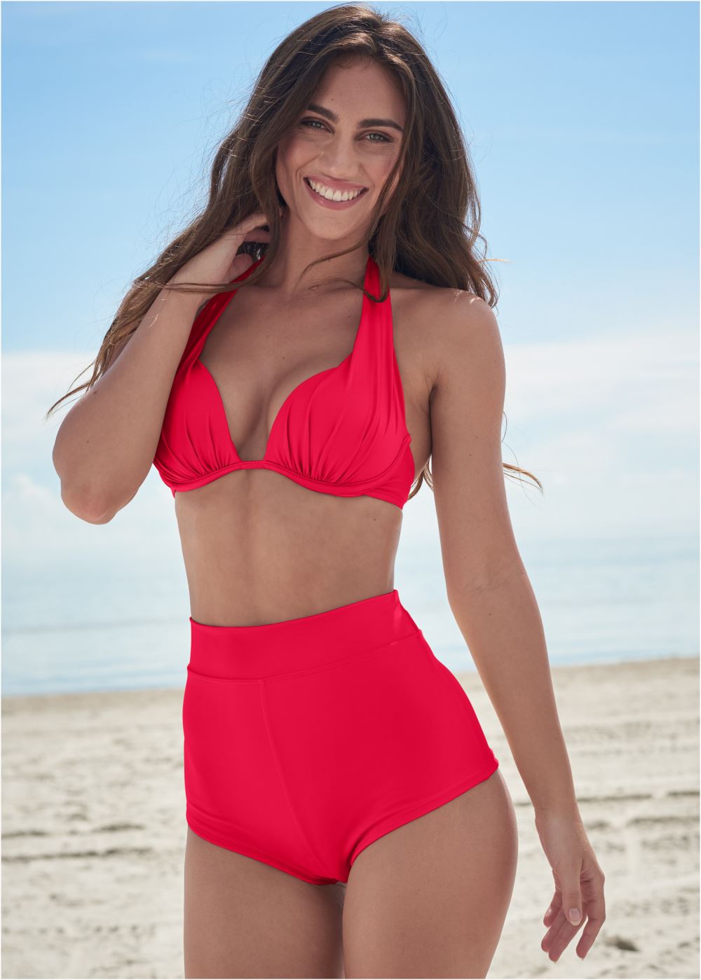 Venus High-Waist Cheeky Swim Shorts Bikini - Red Hot