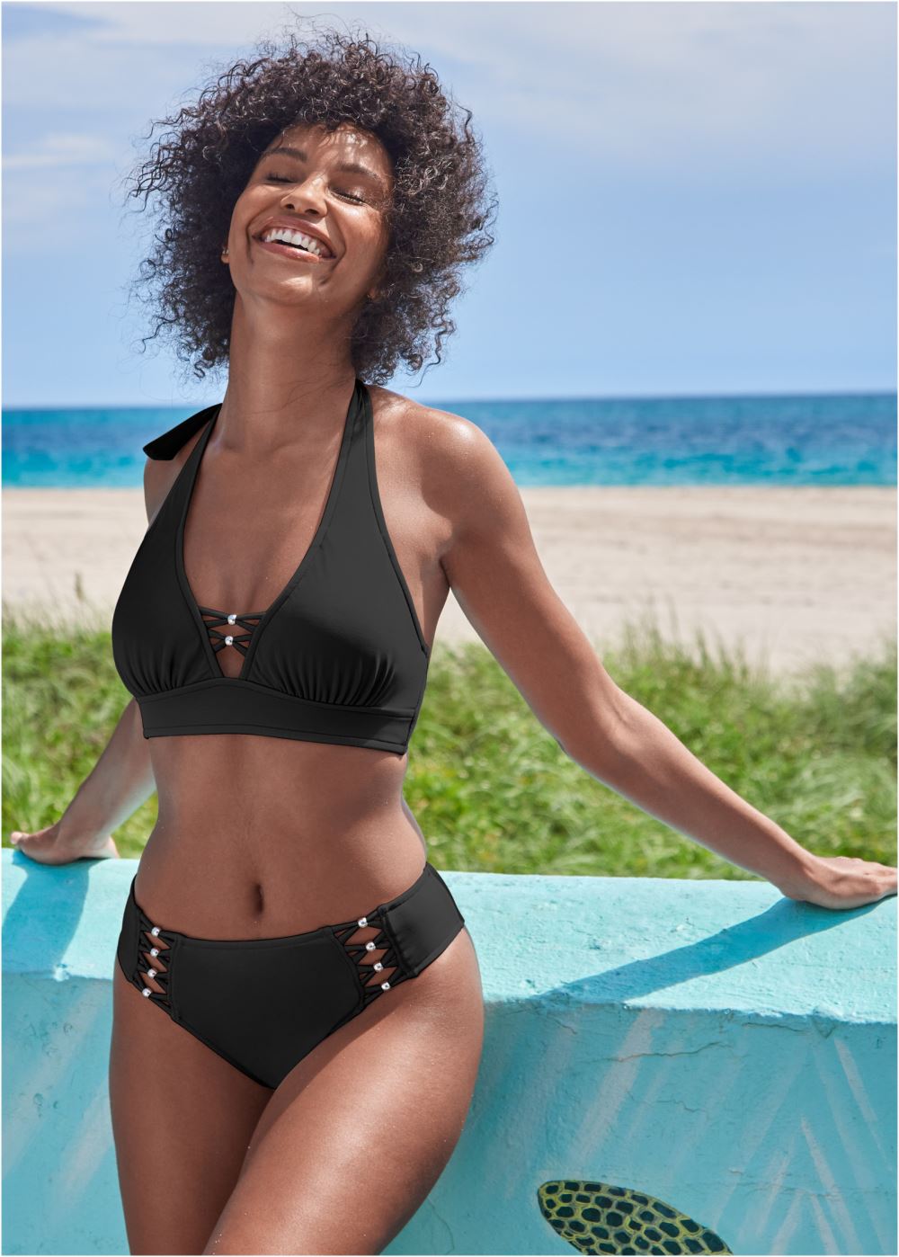 Venus Strappy Halter Top Bikini - Black Beauty