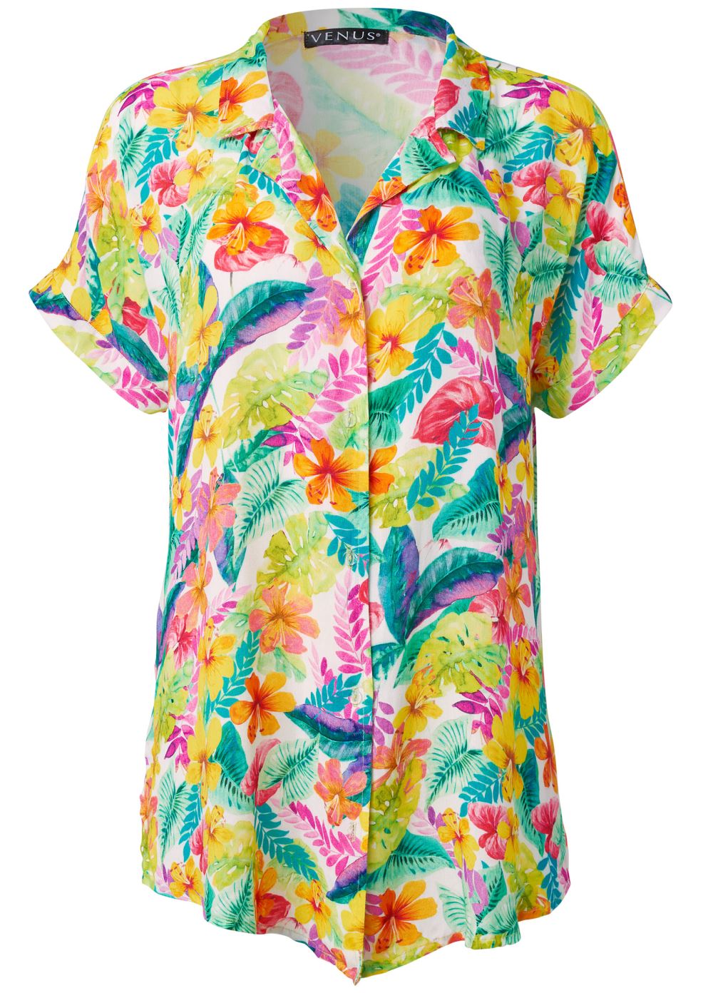 Venus Button-Down Beach Shirt in Tropical Vibes