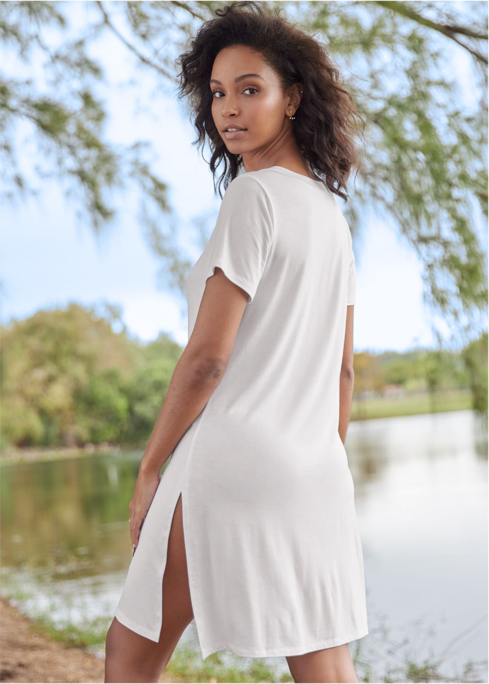 Venus T-Shirt Cover-Up Dress in Pearl White
