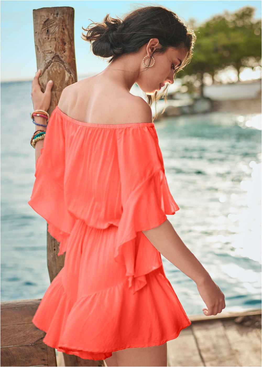 Venus Flirty Romper Cover-Up in Coral Bright
