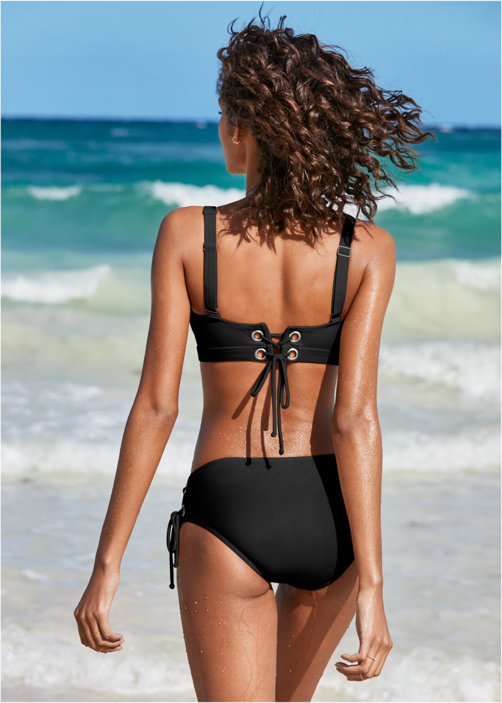 Venus Grommet Bralette Top Bikini - Black Beauty