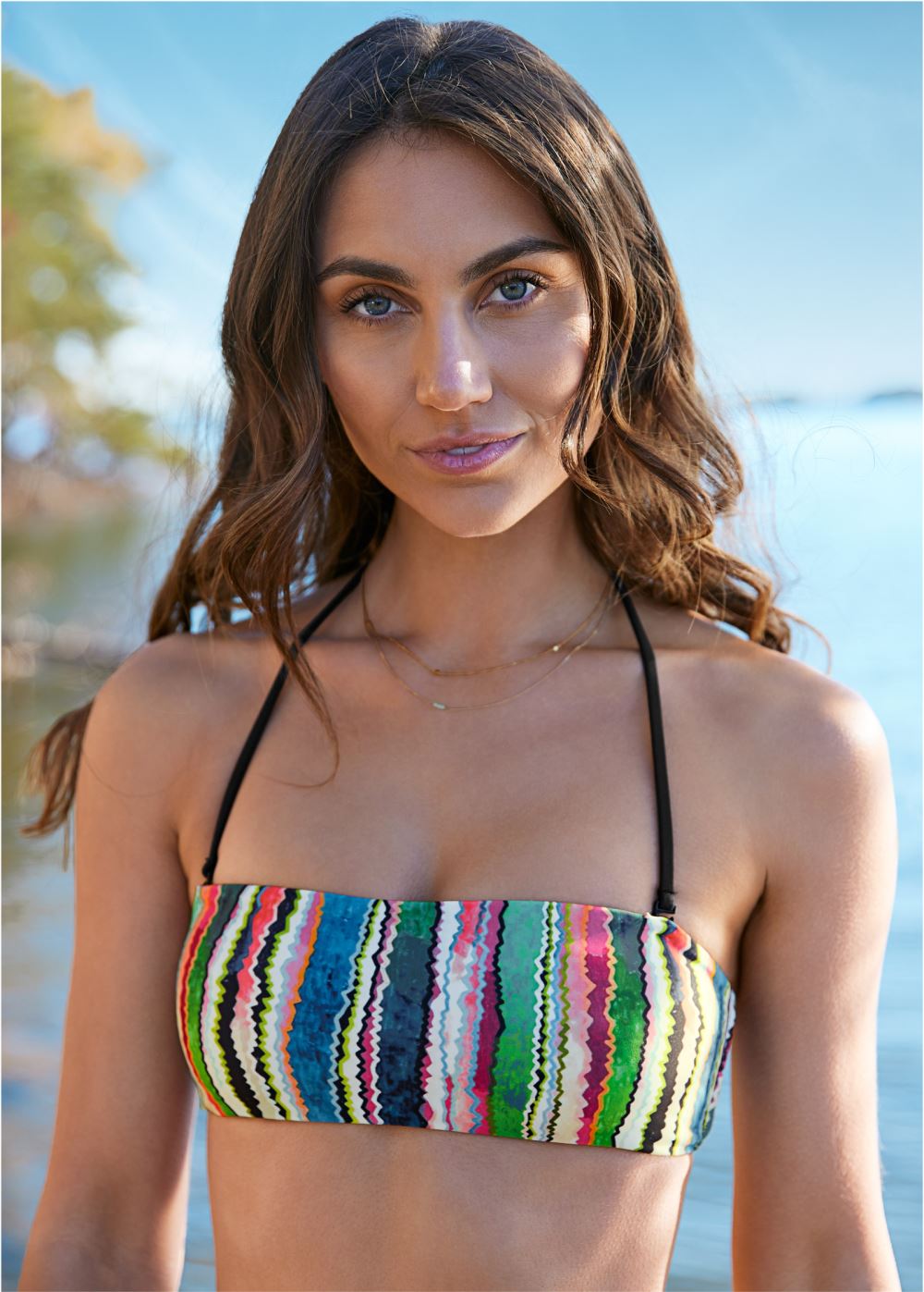 Venus Lace-Up Back Bandeau Top Bikini - Offshore Stripes