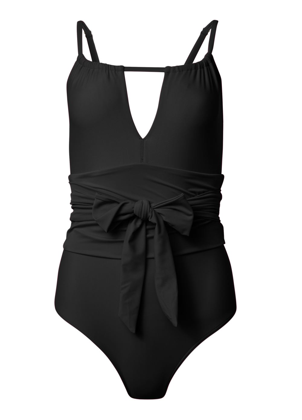 Venus Belted One-Piece Swimsuit in Black Beauty