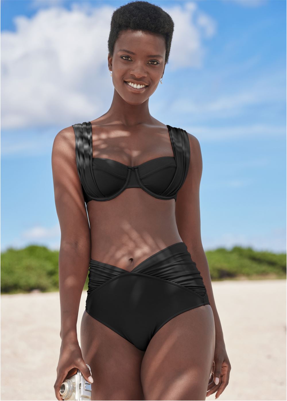 Venus The Audri Moderate Mid-Rise Bottom Bikini - Black Beauty