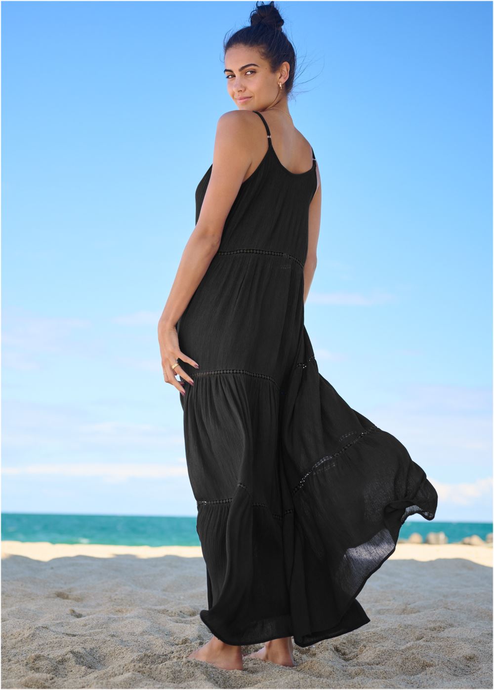 Venus Eyelet Maxi Cover-Up Dress in Black Beauty
