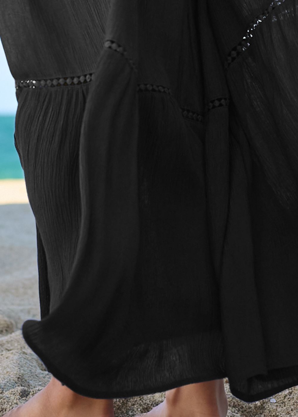 Venus Eyelet Maxi Cover-Up Dress in Black Beauty